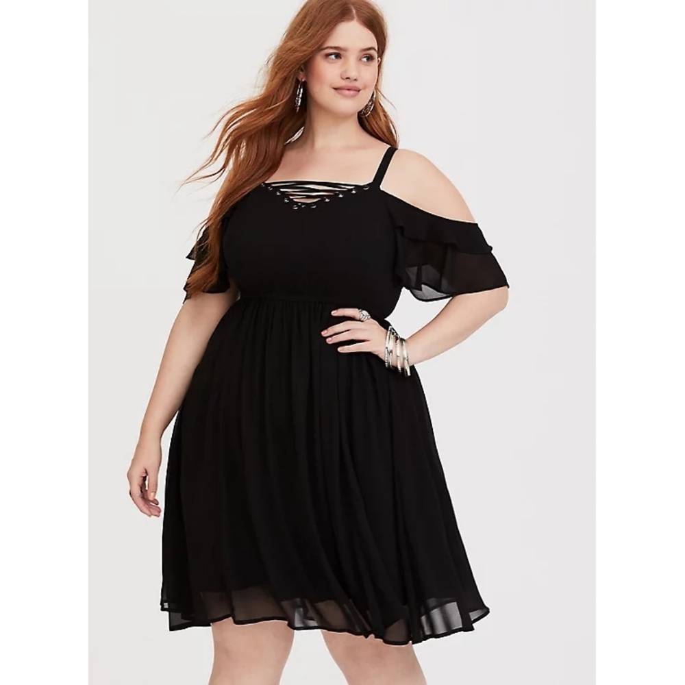 Torrid Black Lattice Chiffon Mini Dress